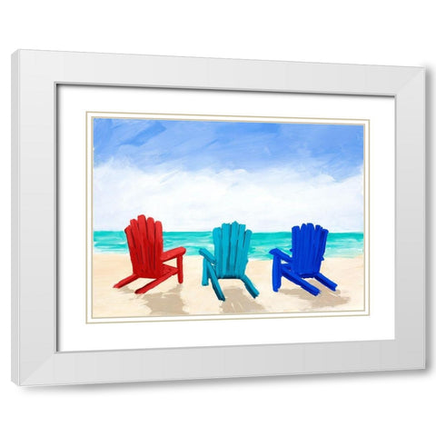 Beach Chair Trio White Modern Wood Framed Art Print with Double Matting by DeRice, Julie