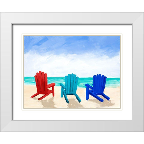 Beach Chair Trio White Modern Wood Framed Art Print with Double Matting by DeRice, Julie