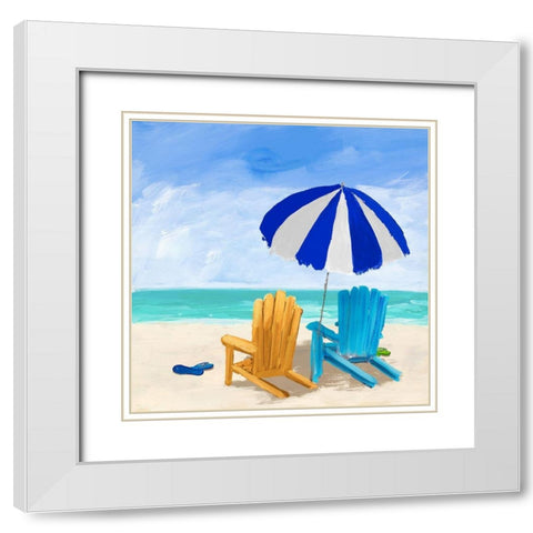 Beach Chairs with Umbrella White Modern Wood Framed Art Print with Double Matting by DeRice, Julie
