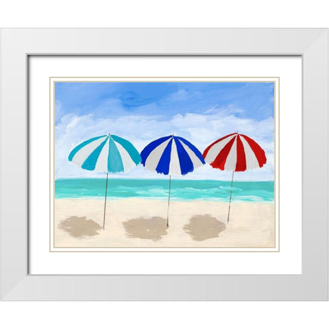 Beach Umbrella Trio White Modern Wood Framed Art Print with Double Matting by DeRice, Julie