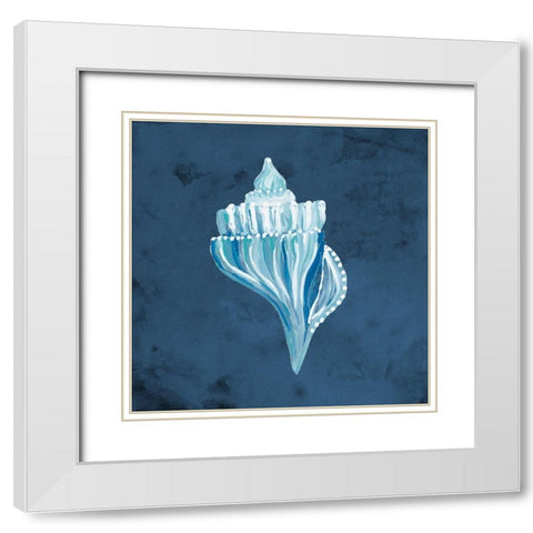 Azul Dotted Seashell on Navy I White Modern Wood Framed Art Print with Double Matting by Ritter, Gina
