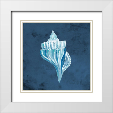 Azul Dotted Seashell on Navy I White Modern Wood Framed Art Print with Double Matting by Ritter, Gina