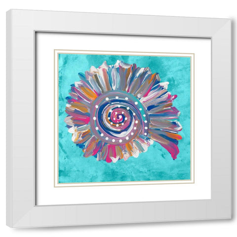 Dotted Spiral Shell on Teal White Modern Wood Framed Art Print with Double Matting by Ritter, Gina