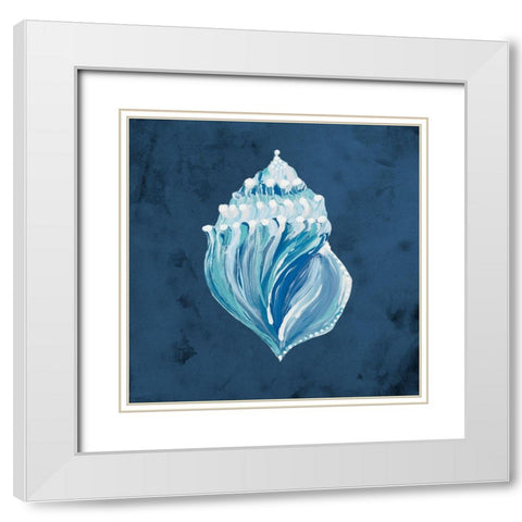 Azul Dotted Seashell on Navy II White Modern Wood Framed Art Print with Double Matting by Ritter, Gina