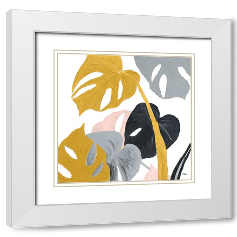 Monstera Design White Modern Wood Framed Art Print with Double Matting by Pinto, Patricia