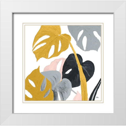 Monstera Design White Modern Wood Framed Art Print with Double Matting by Pinto, Patricia
