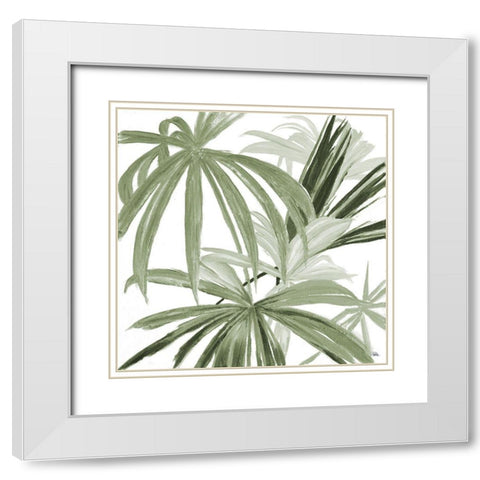 Green Monstera Design II White Modern Wood Framed Art Print with Double Matting by Pinto, Patricia