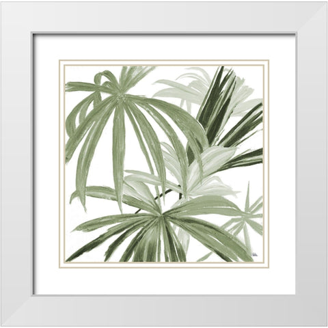 Green Monstera Design II White Modern Wood Framed Art Print with Double Matting by Pinto, Patricia