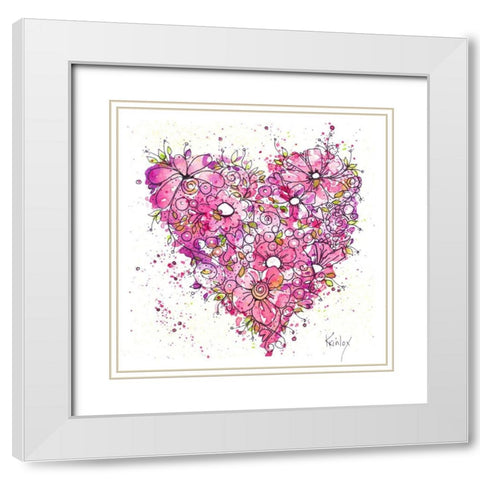 Heart of Flowers I White Modern Wood Framed Art Print with Double Matting by Krinlox