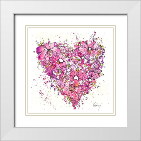 Heart of Flowers I White Modern Wood Framed Art Print with Double Matting by Krinlox