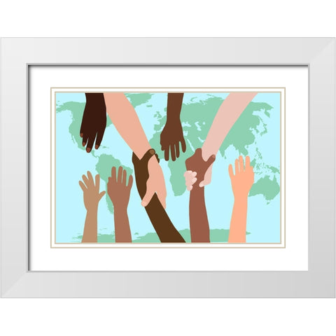 Reaching Out Around The World White Modern Wood Framed Art Print with Double Matting by Bucheli, Jen