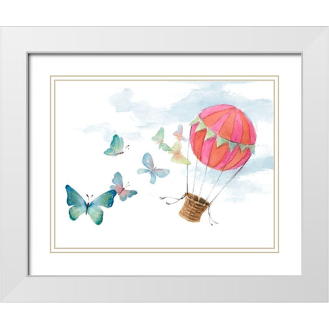 Fluttering Hot Balloon Ride White Modern Wood Framed Art Print with Double Matting by Loreth, Lanie