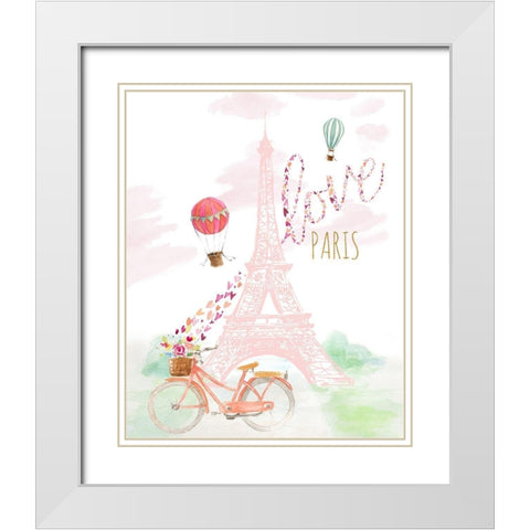 Pink Eiffel Bike Ride White Modern Wood Framed Art Print with Double Matting by Loreth, Lanie