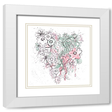 Blooming Heart II White Modern Wood Framed Art Print with Double Matting by Krinlox