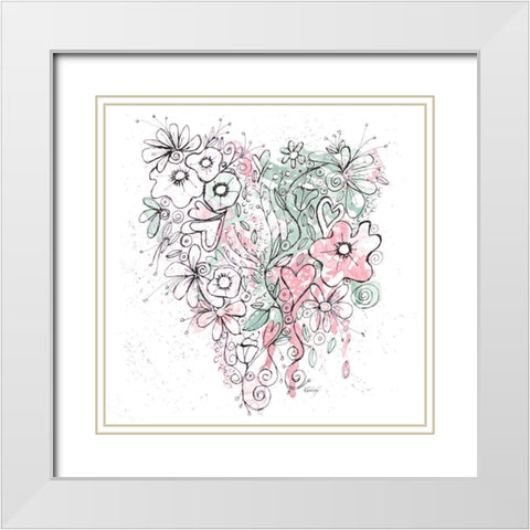 Blooming Heart II White Modern Wood Framed Art Print with Double Matting by Krinlox