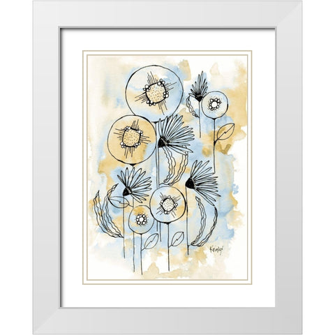 Yellow and Blue Blooms I White Modern Wood Framed Art Print with Double Matting by Krinlox