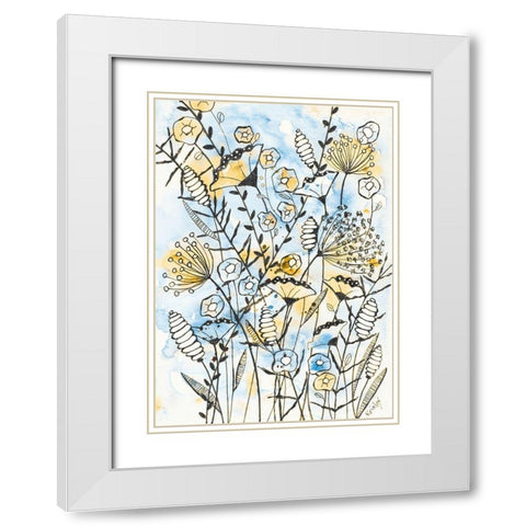 Yellow and Blue Blooms II White Modern Wood Framed Art Print with Double Matting by Krinlox