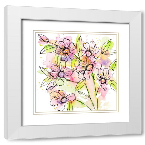 A Splash of Beauty Florals White Modern Wood Framed Art Print with Double Matting by Krinlox
