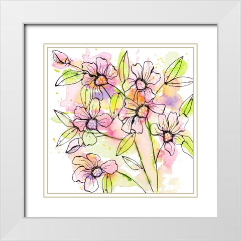 A Splash of Beauty Florals White Modern Wood Framed Art Print with Double Matting by Krinlox