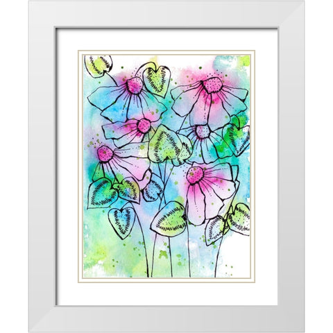 Vibrant Bursts and Blossoms White Modern Wood Framed Art Print with Double Matting by Krinlox