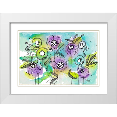 Vibrant Garden Beauties White Modern Wood Framed Art Print with Double Matting by Krinlox