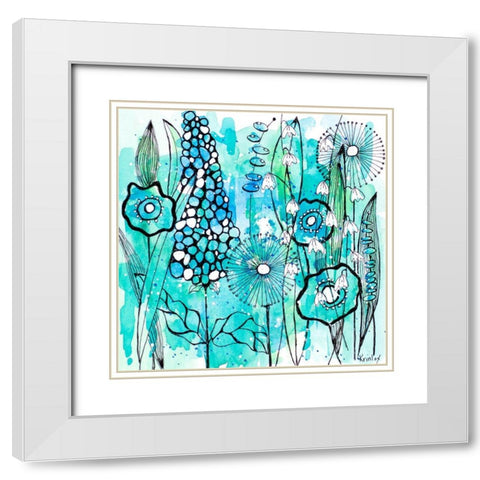 Cool Floral Day Square White Modern Wood Framed Art Print with Double Matting by Krinlox