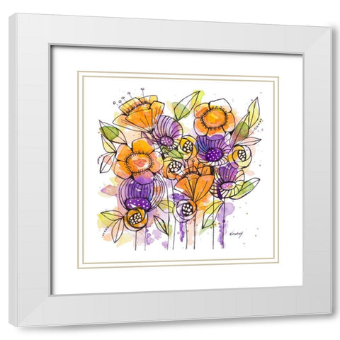 Floral Whisps White Modern Wood Framed Art Print with Double Matting by Krinlox
