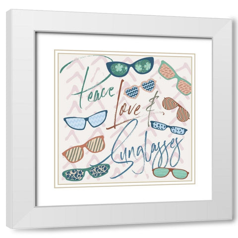 Peace, Love and Sunglasses White Modern Wood Framed Art Print with Double Matting by Medley, Elizabeth