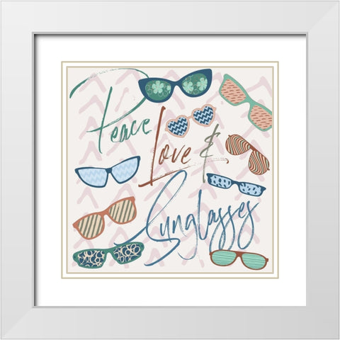 Peace, Love and Sunglasses White Modern Wood Framed Art Print with Double Matting by Medley, Elizabeth