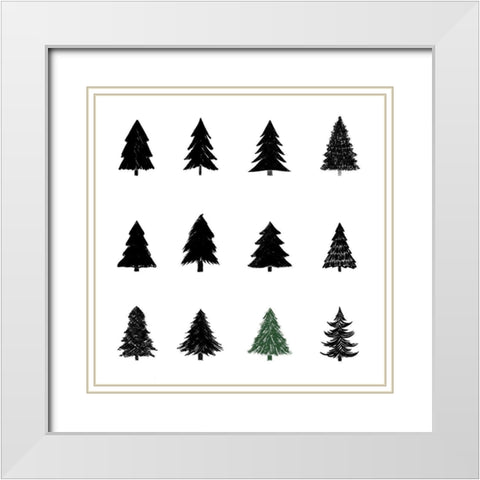 Black Tree Pattern White Modern Wood Framed Art Print with Double Matting by Navas, Emily