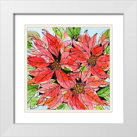 Vibrant Poinsettias I White Modern Wood Framed Art Print with Double Matting by Krinlox