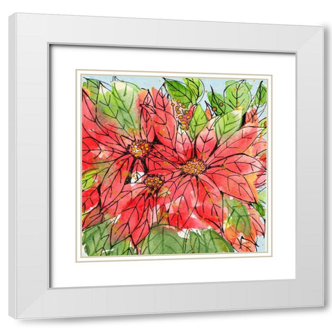 Vibrant Poinsettias II White Modern Wood Framed Art Print with Double Matting by Krinlox