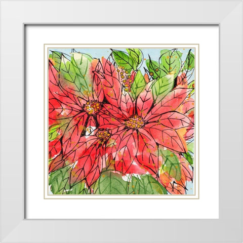 Vibrant Poinsettias II White Modern Wood Framed Art Print with Double Matting by Krinlox