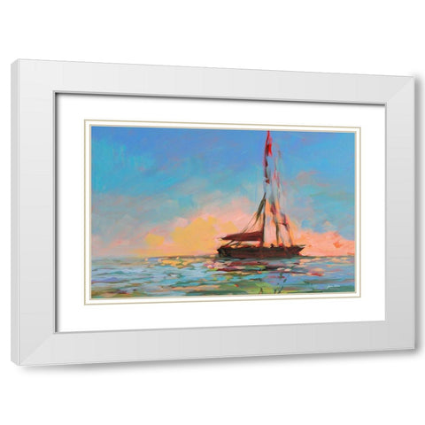 Sailboat On The Horizon White Modern Wood Framed Art Print with Double Matting by Slivka, Jane