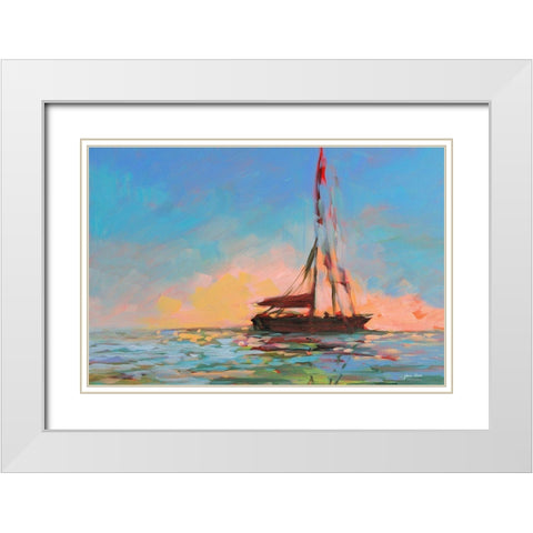 Sailboat On The Horizon White Modern Wood Framed Art Print with Double Matting by Slivka, Jane