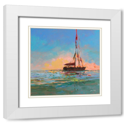 Sailboat On The Horizon White Modern Wood Framed Art Print with Double Matting by Slivka, Jane