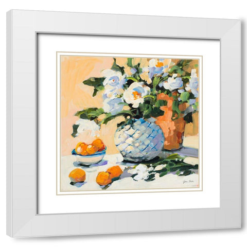 Flowers And Oranges White Modern Wood Framed Art Print with Double Matting by Slivka, Jane
