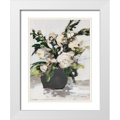 White Potted Roses White Modern Wood Framed Art Print with Double Matting by Slivka, Jane