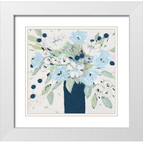 Blue Bouquet Vase White Modern Wood Framed Art Print with Double Matting by Krinlox