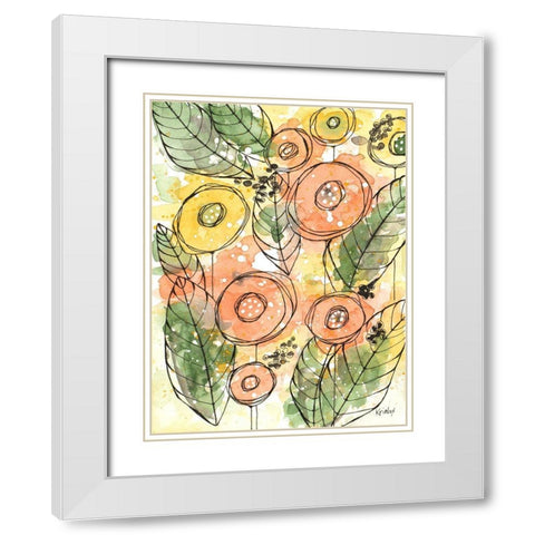 Warm Florals White Modern Wood Framed Art Print with Double Matting by Krinlox