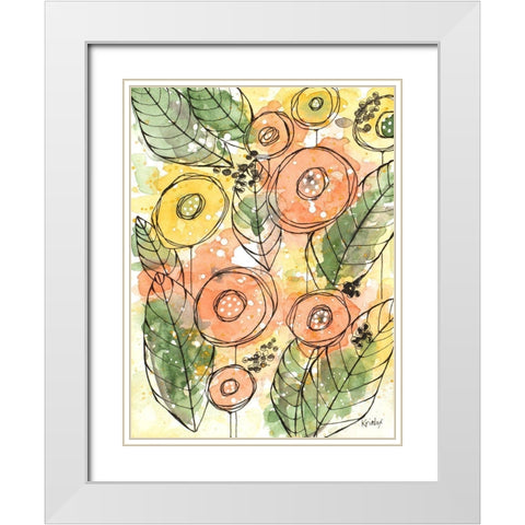Warm Florals White Modern Wood Framed Art Print with Double Matting by Krinlox