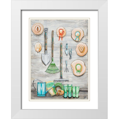Garden Hats And Tools White Modern Wood Framed Art Print with Double Matting by Ritter, Gina