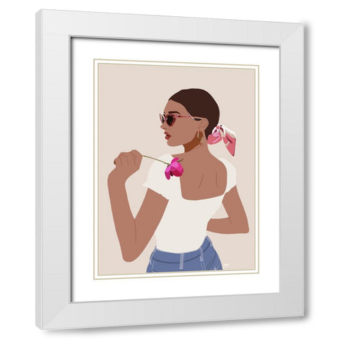 Bandana Girl White Modern Wood Framed Art Print with Double Matting by Amaya