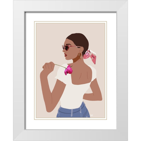 Bandana Girl White Modern Wood Framed Art Print with Double Matting by Amaya