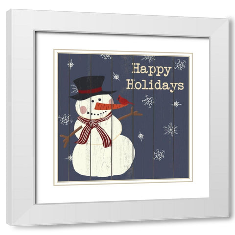 Cardinals And Snowmen I White Modern Wood Framed Art Print with Double Matting by SD Graphics Studio