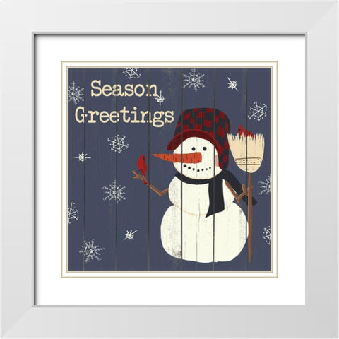 Cardinals And Snowmen II White Modern Wood Framed Art Print with Double Matting by SD Graphics Studio