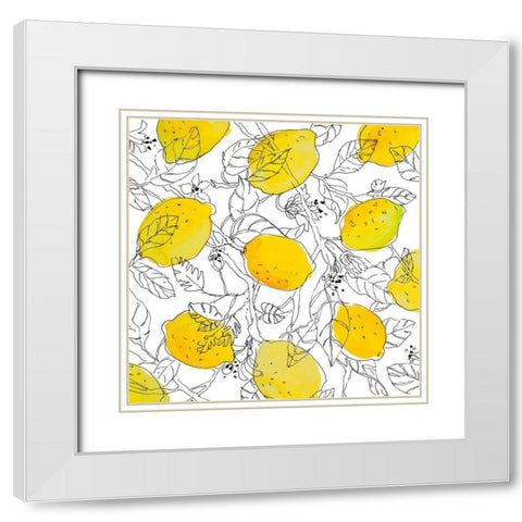 Lemons With Outlined Leaves White Modern Wood Framed Art Print with Double Matting by Loreth, Lanie