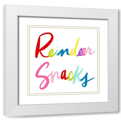 Reindeer Snacks White Modern Wood Framed Art Print with Double Matting by SD Graphics Studio