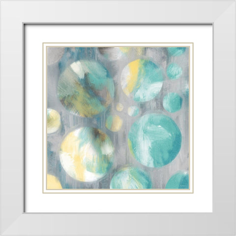 Teal Bubbly Abstract White Modern Wood Framed Art Print with Double Matting by Meneely, Dan