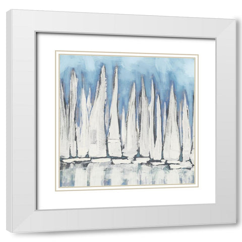 White Sailboat Crowd I White Modern Wood Framed Art Print with Double Matting by Meneely, Dan